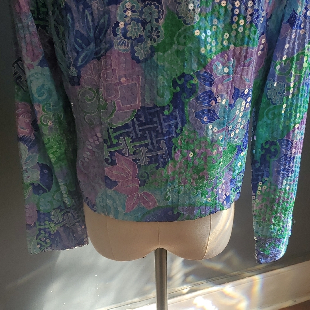 Vtg Sequin-Embellished Lavender & Aqua Women's Blazer - Picture 10 of 17